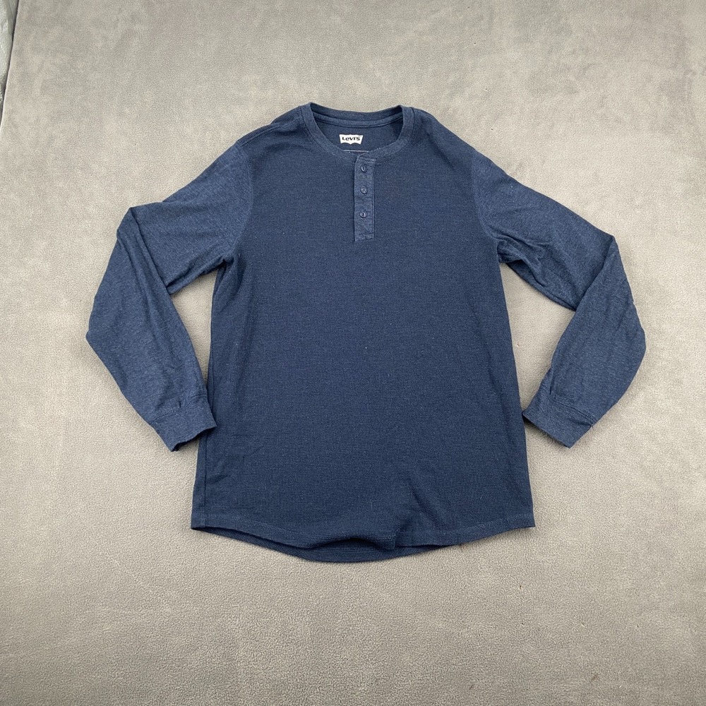 Levi's Henley Shirt Mens Large Navy Blue Waffle Knit Thermal Classic Long Sleeve